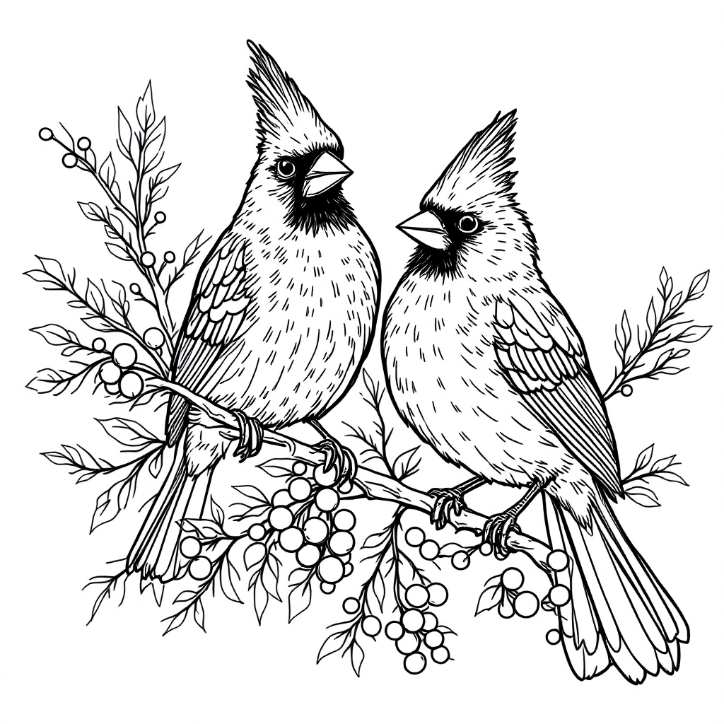 Bird Coloring: Cardinal Branch