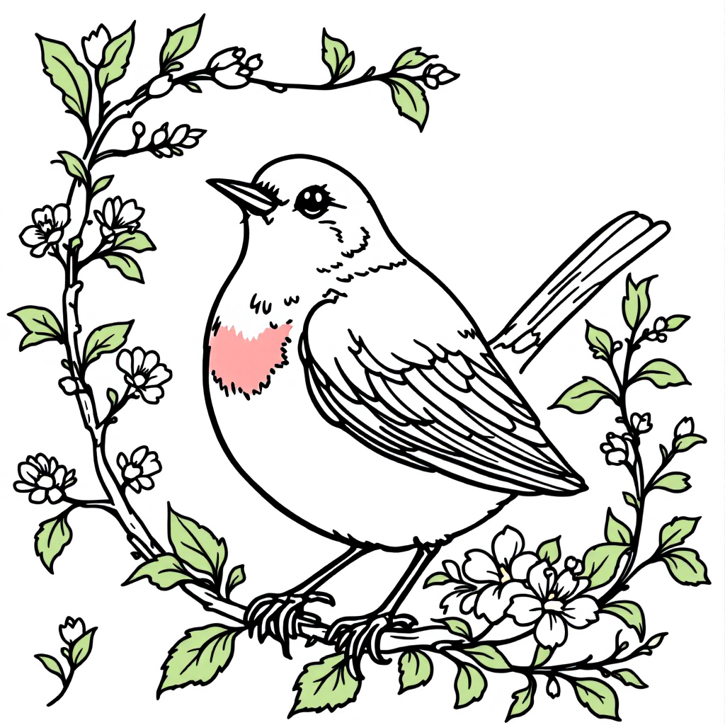 Bird Coloring: Robin Singing