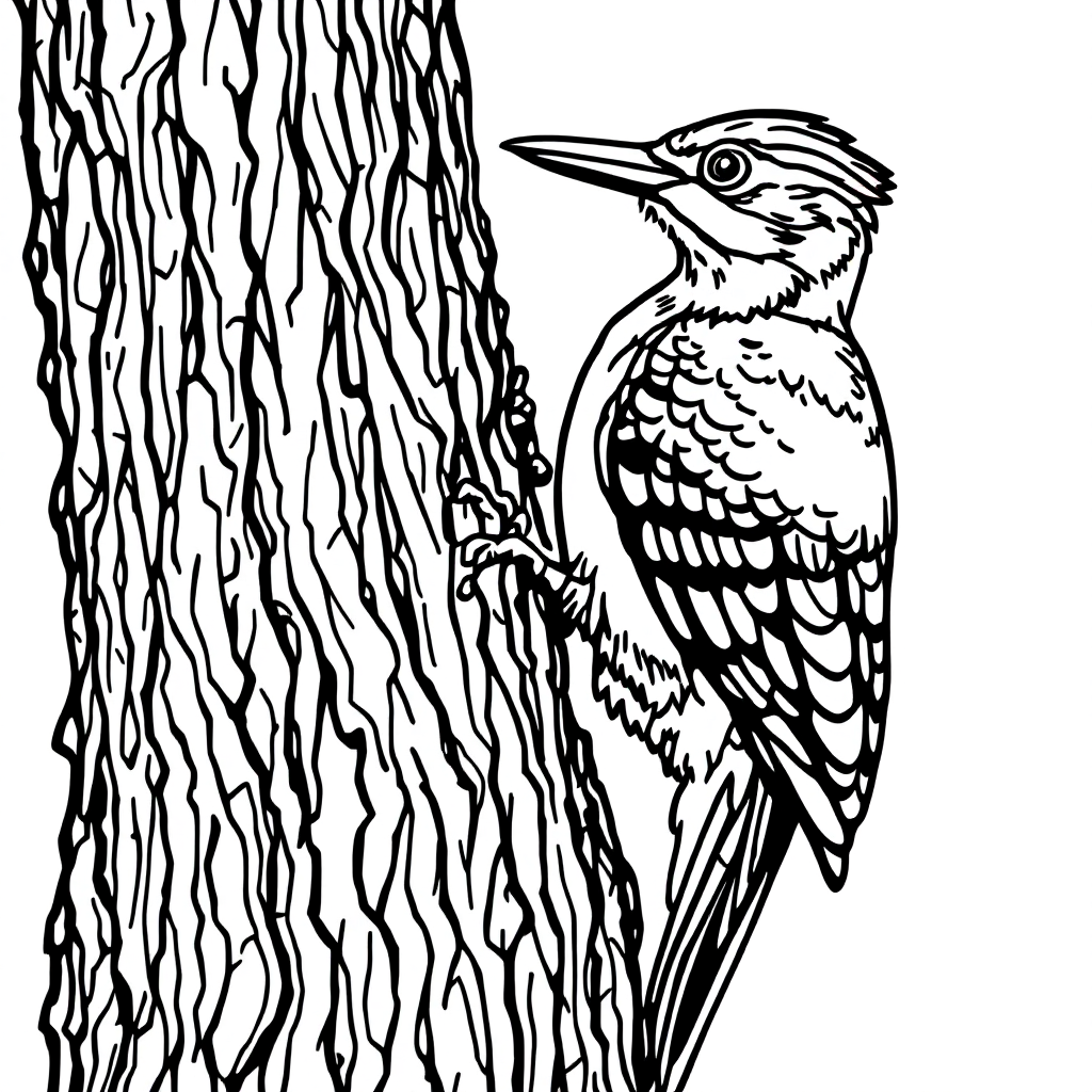 Bird Coloring: Woodpecker Working