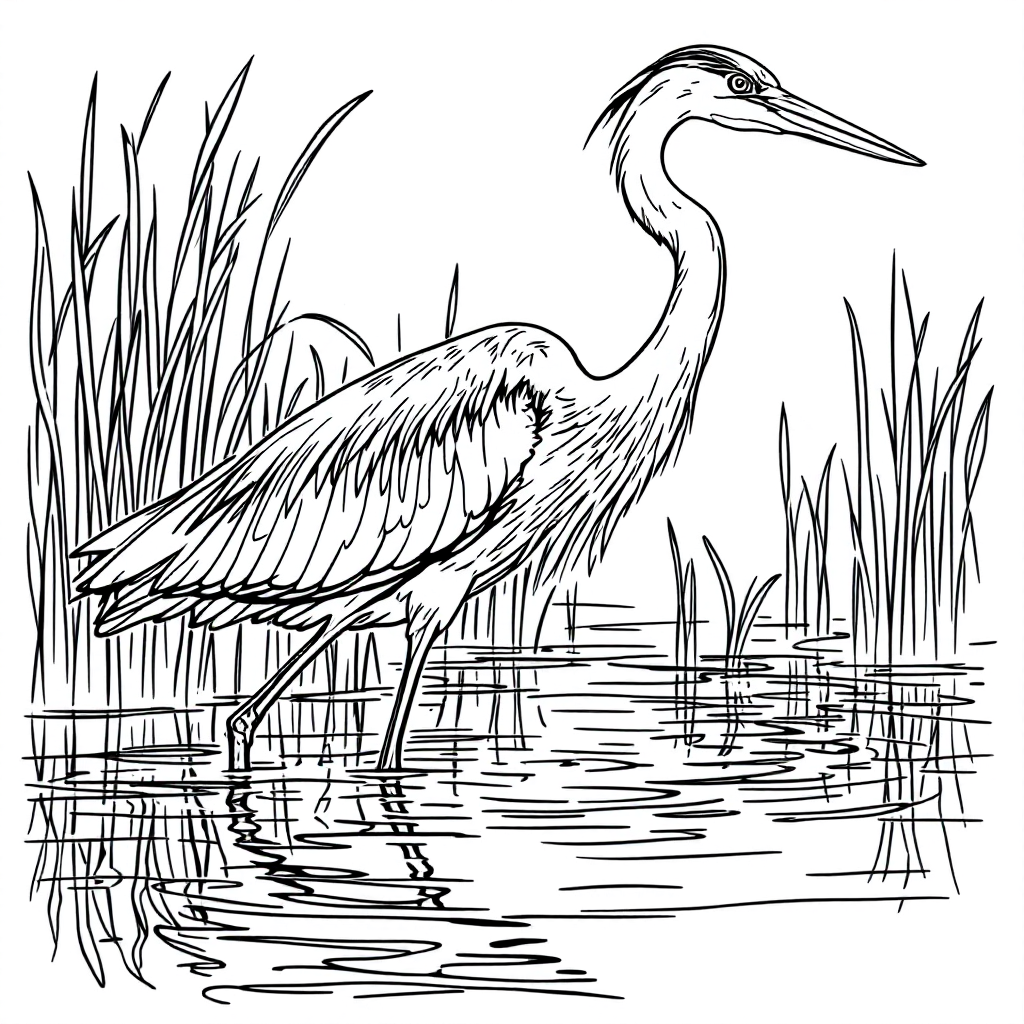 Bird Coloring: Heron Standing