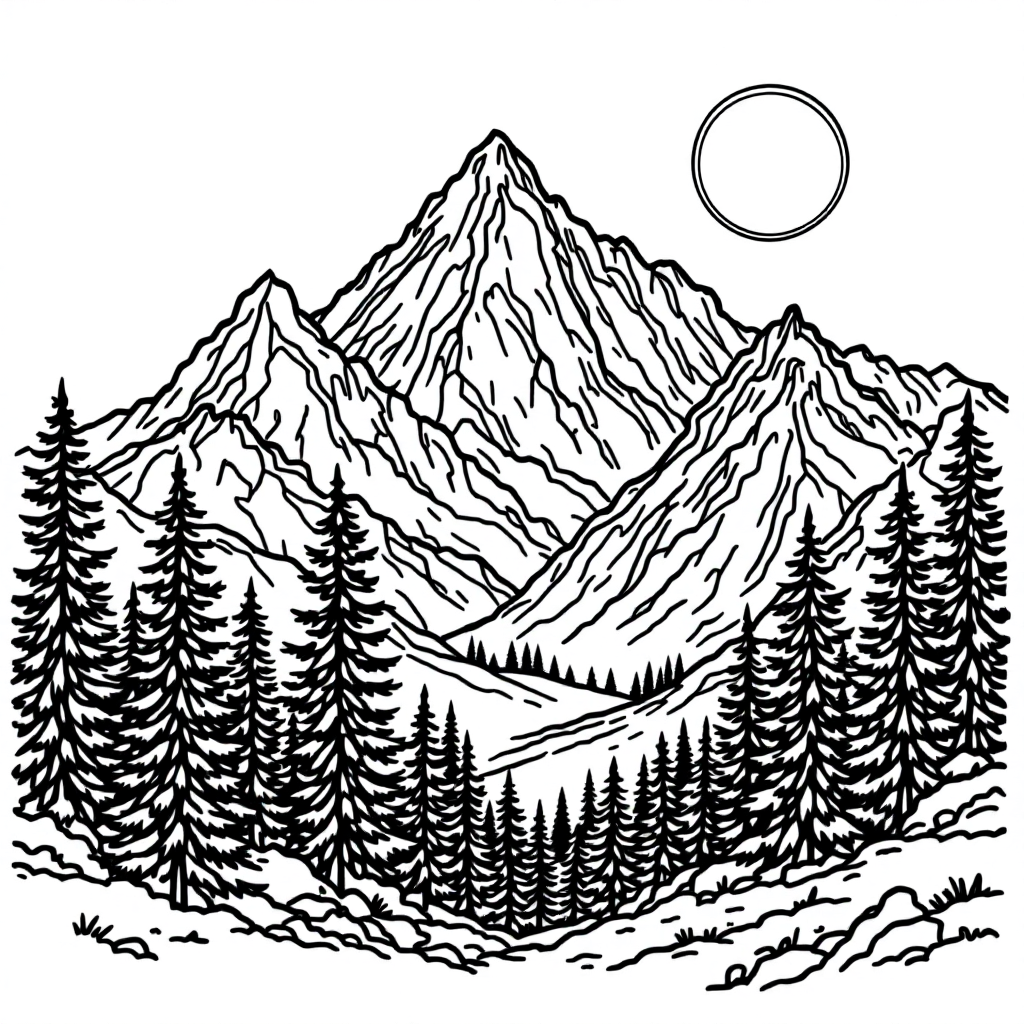 Nature Coloring: Mountain Landscape