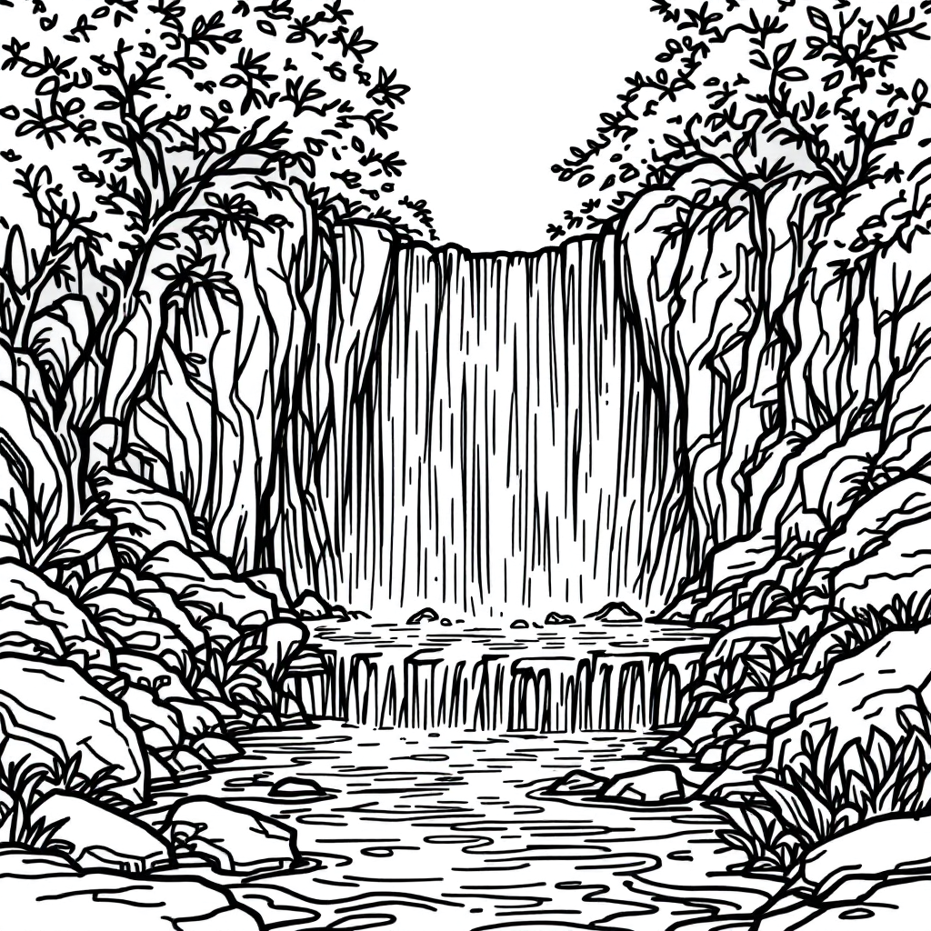 Nature Coloring: Waterfall Cascade