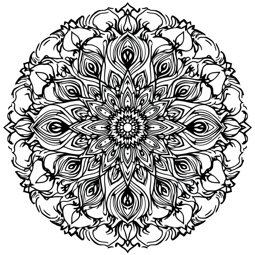 Mandala Coloring: Peacock Feather Mandala