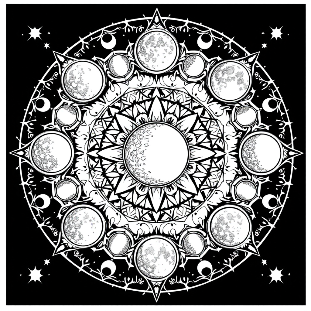 Mandala Coloring: Moon Phases Mandala