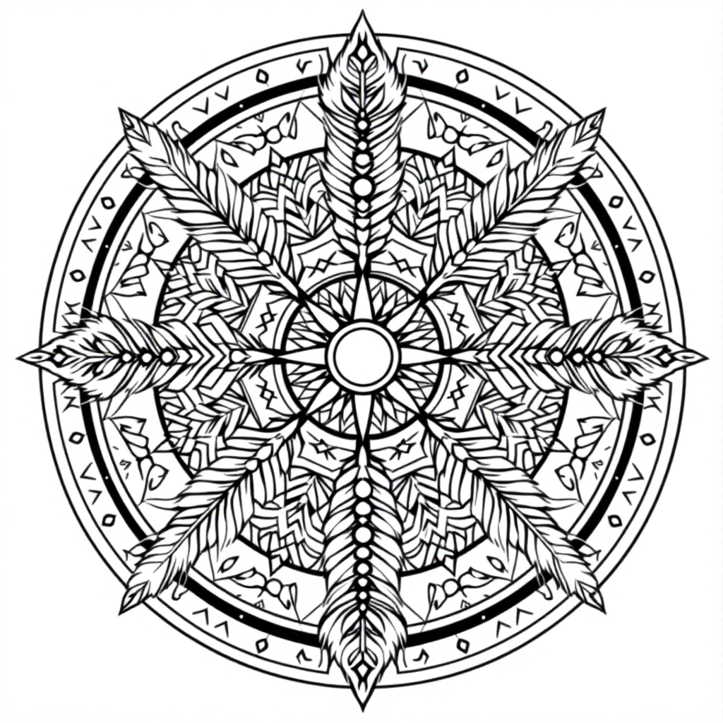 Mandala Coloring: Feather Medicine Wheel
