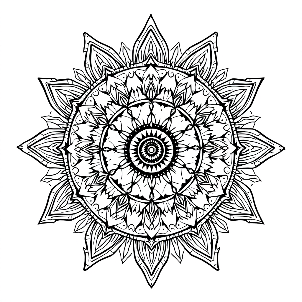 Mandala Coloring: Tribal Sun Mandala