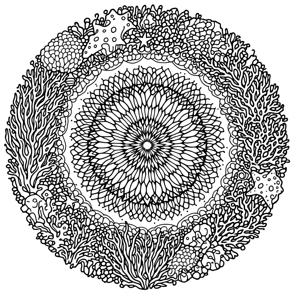 Mandala Coloring: Coral Reef Mandala