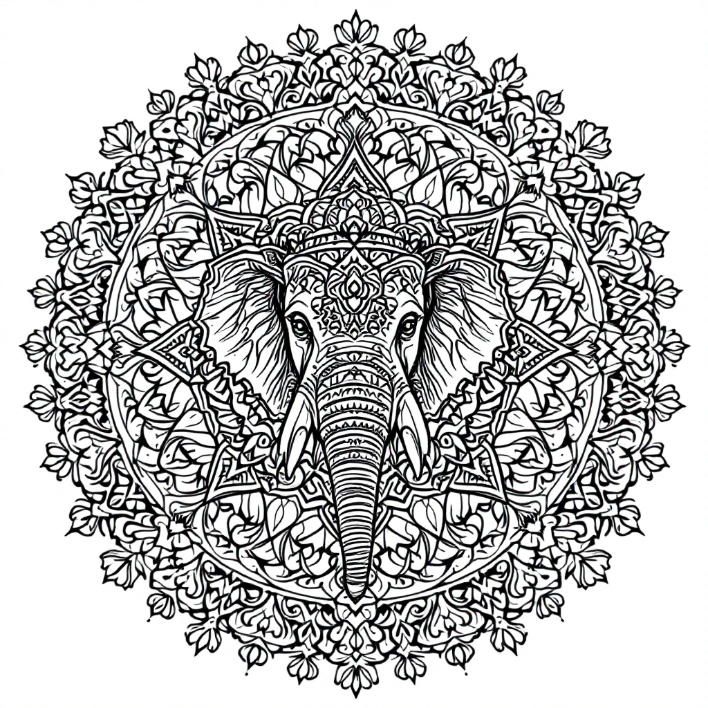 Mandala Coloring: Elephant Wisdom Mandala