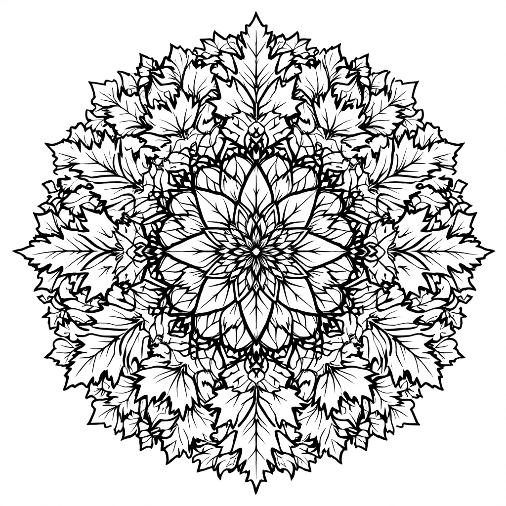 Mandala Coloring: Autumn Leaves Circle