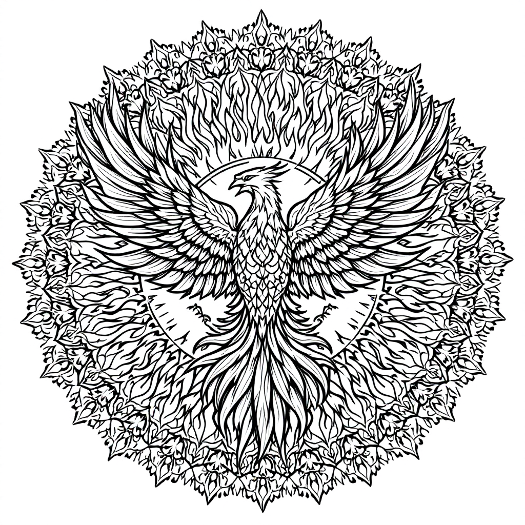 Mandala Coloring: Phoenix Rising Mandala
